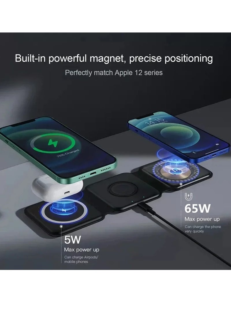 AROAQ 3 In 1 Magnetic Wireless Charger, Foldable Magnetic Charging Station, Fast And Stable Wireless Charging Pad, Portable Fast Charging Dock Station For Watch Earphones Mobile, (White) - Image 2