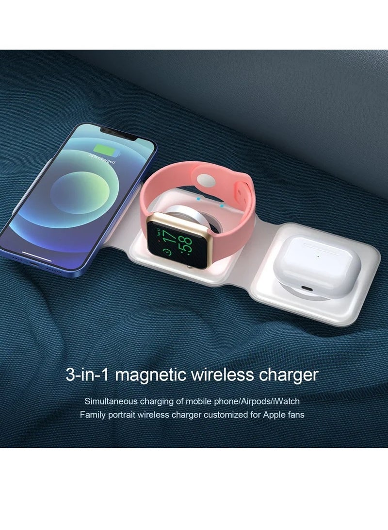 AROAQ 3 In 1 Magnetic Wireless Charger, Foldable Magnetic Charging Station, Fast And Stable Wireless Charging Pad, Portable Fast Charging Dock Station For Watch Earphones Mobile, (White) - Image 5