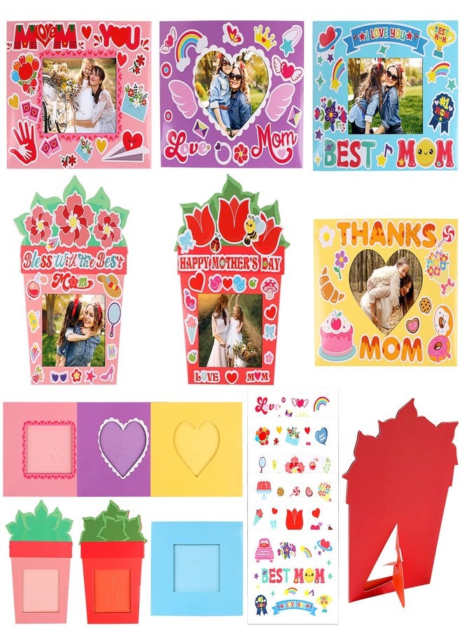 STEFORD 30 Packs Mother's Day Photo Frame Craft Kits for Cardboard Picture DIY Frame Gifts with Heart Flower Stickers for Party Decoration - Image 1