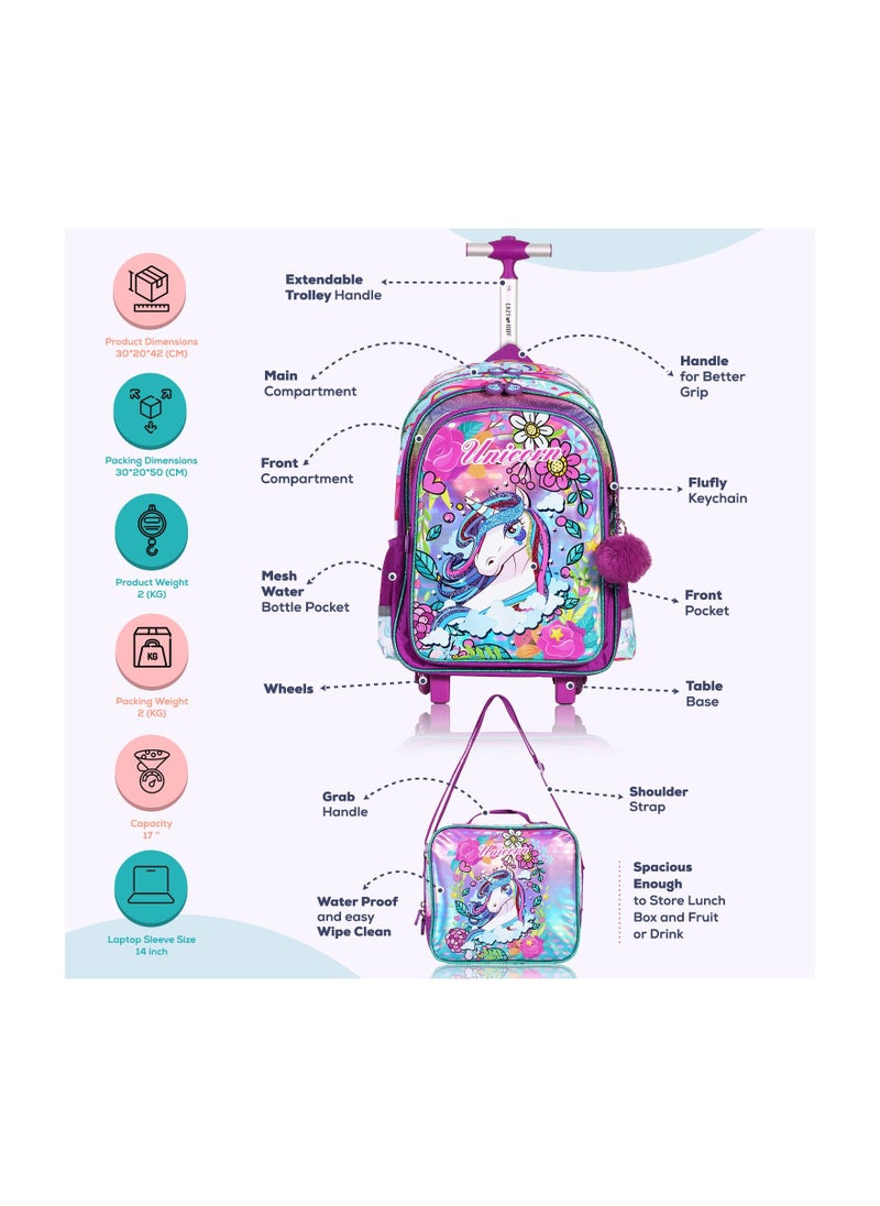 Eazy Kids Back To School - 17" Set of 4 School Bag Lunch Bag Activity Bag & Pencil Case Unicorn - Pink  - Image 4