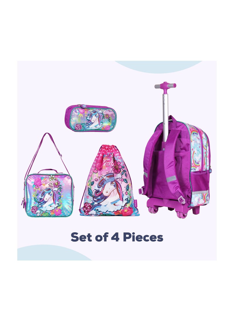 Eazy Kids Back To School - 17" Set of 4 School Bag Lunch Bag Activity Bag & Pencil Case Unicorn - Pink  - Image 3