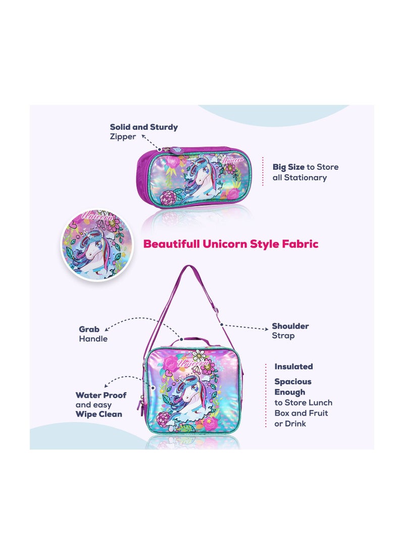 Eazy Kids Back To School - 17" Set of 4 School Bag Lunch Bag Activity Bag & Pencil Case Unicorn - Pink  - Image 5