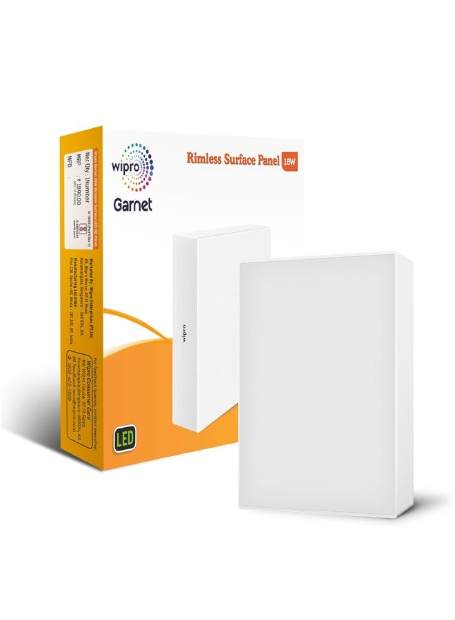 wipro Polycarbonate Garnet 18W Rimless Square Led Surface Panel | Warm White Light (2700K) | Elegant Rimless Design for Wider Spread of Light | Surface Mounted Led Down Light for Ceiling | Pack of 1 - Image 1