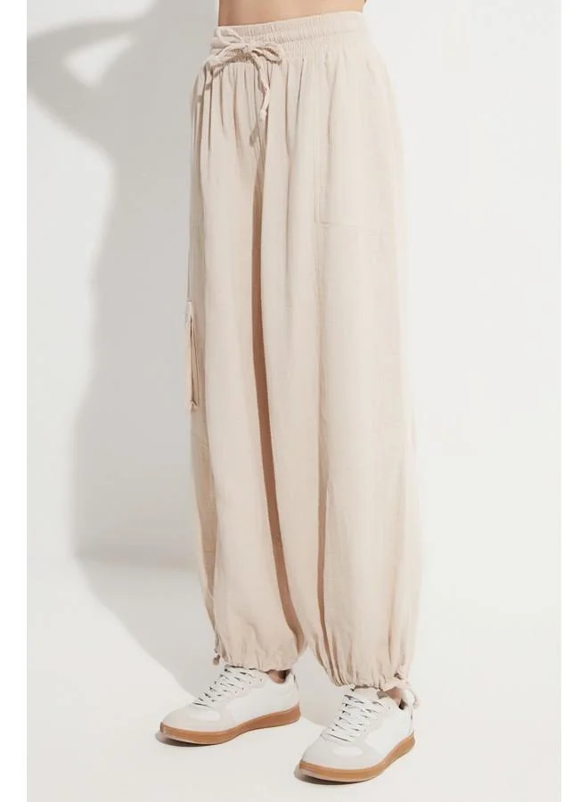 جون June Pocket Detailed Cotton Trouser Stone
