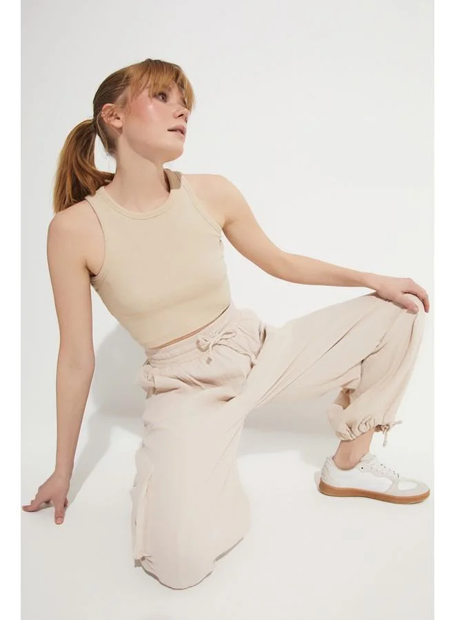 جون June Pocket Detailed Cotton Trouser Stone