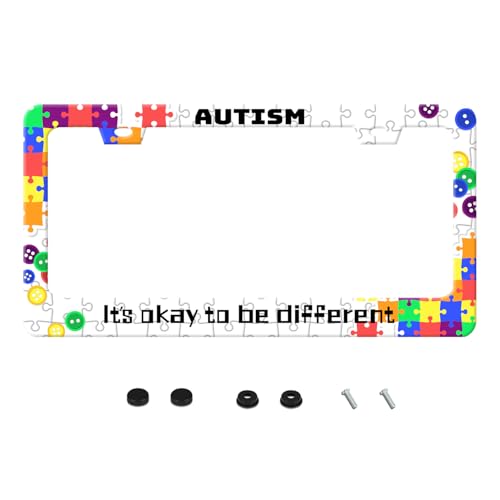 UNINDREM Autism ItS Okay to Be Different License Plate Frame Funny Stainless Steel Autism Awareness License Plate Frames Auto Parts Decoration with Screws License Plate Holder for Men Women 12x6 in - Image 1