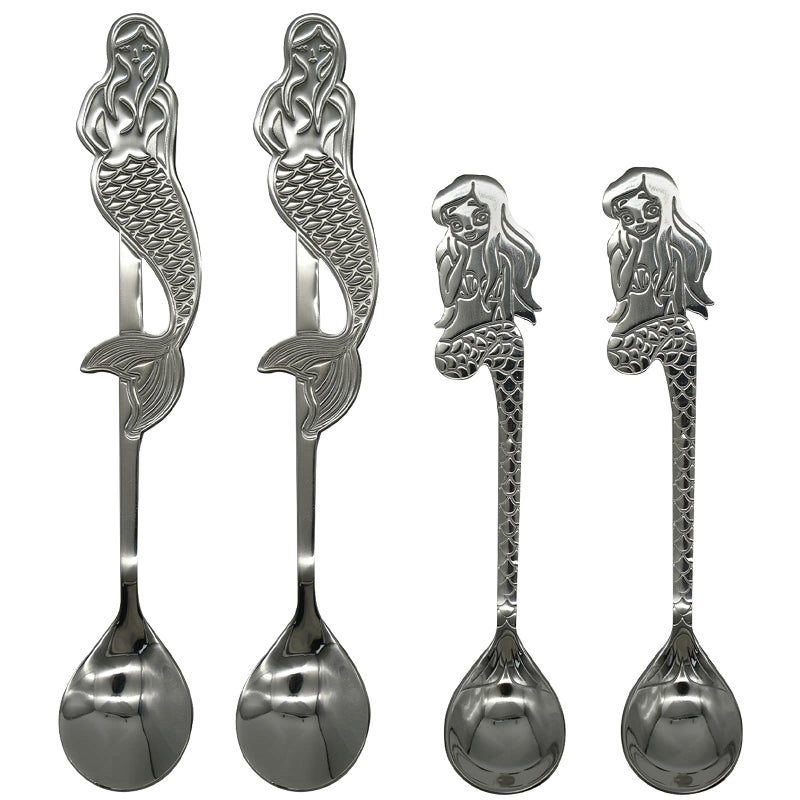 Maydahui 4Pcs Mermaid Spoon 18/10(304)Stainless Steel Fish Coffee Milkshake Spoons Tableware Kitchen Tools Design For Dessert Drink Tea Ice Cream Soup - Image 1