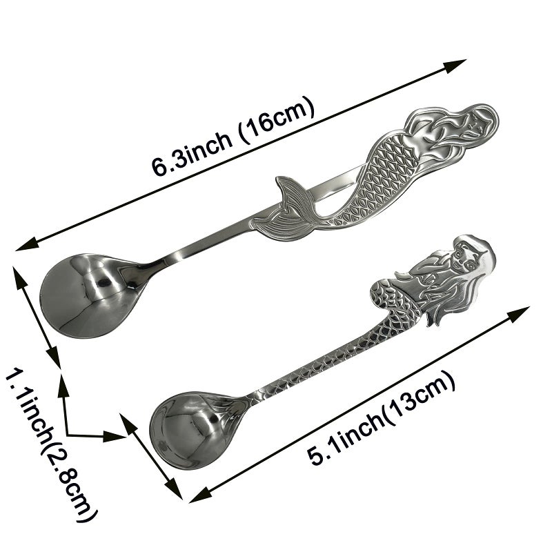 Maydahui 4Pcs Mermaid Spoon 18/10(304)Stainless Steel Fish Coffee Milkshake Spoons Tableware Kitchen Tools Design For Dessert Drink Tea Ice Cream Soup - Image 2