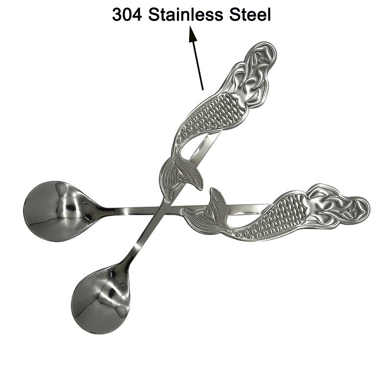 Maydahui 4Pcs Mermaid Spoon 18/10(304)Stainless Steel Fish Coffee Milkshake Spoons Tableware Kitchen Tools Design For Dessert Drink Tea Ice Cream Soup - Image 3