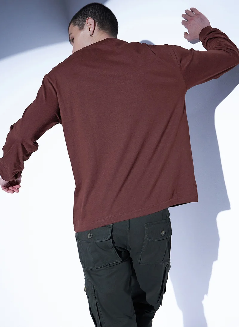 Hubberholme Relaxed Brown T-Shirt for Men, Abstract Print
