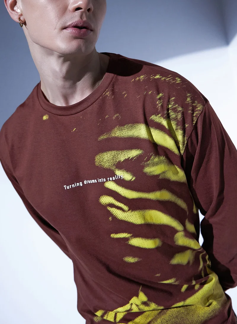 Hubberholme Relaxed Brown T-Shirt for Men, Abstract Print