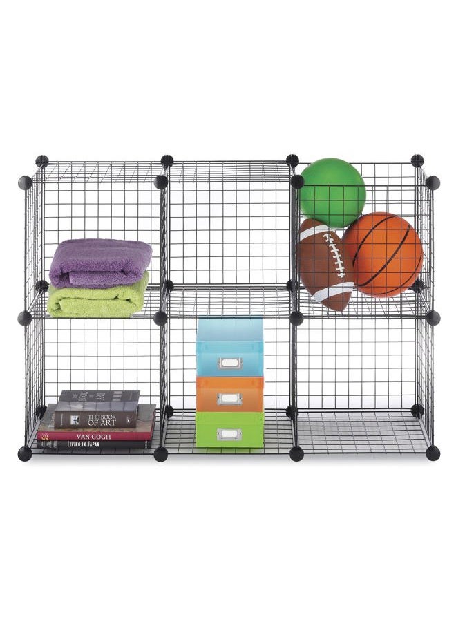 Whitmor Storage Cubes - Stackable Interlocking Wire Shelves - 14.25"D x 14.5"W x 14.5"H - Black (Set of 6) - Image 1
