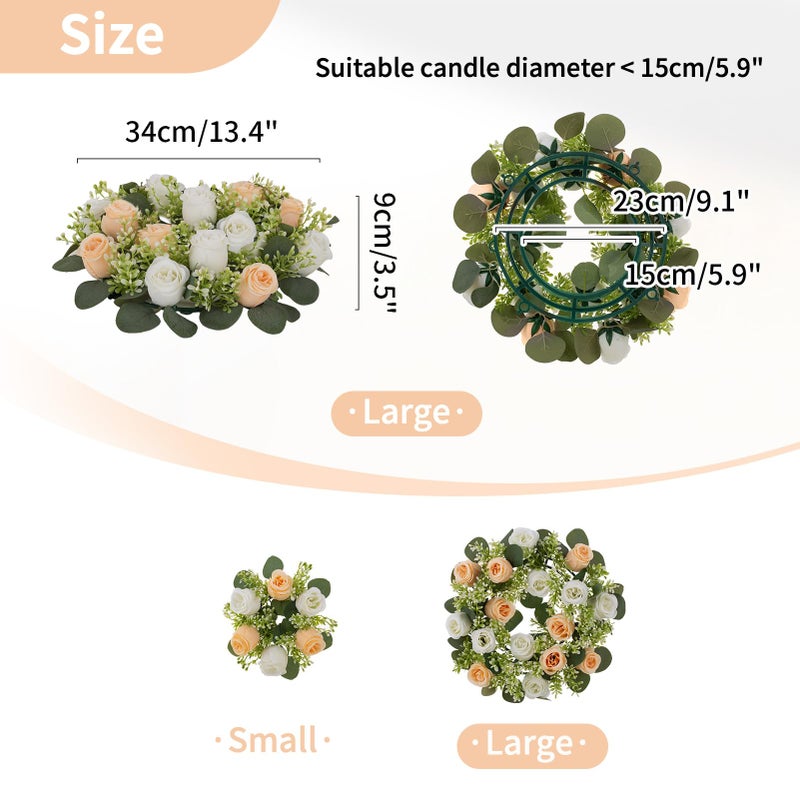 NUPTIO Flower Wedding Centerpieces for Tables: 10 Pcs 14 inch Diam Large Champagne & White Artificial Flowers Fake Roses Candle Rings Wreaths Spring Summer Wreath for Front Door Weddings Party Decor - Image 4
