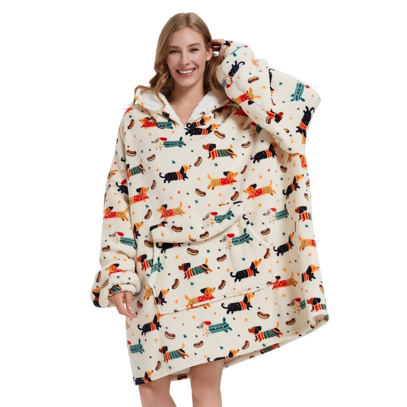 Fiosnow Dachshund Blanket Hoodies for Women and Men Adult Oversize Wearable Blanket Hoodies for Soft and Warm - Image 1