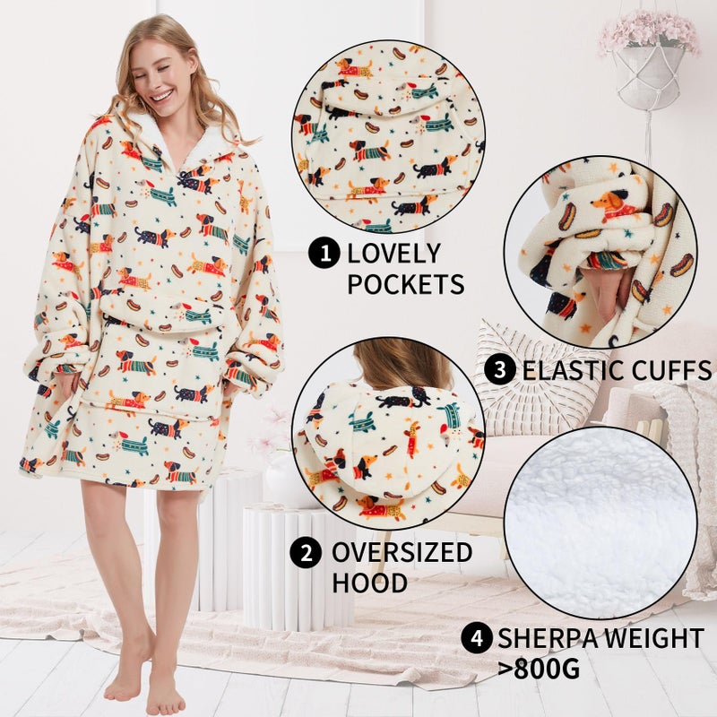 Fiosnow Dachshund Blanket Hoodies for Women and Men Adult Oversize Wearable Blanket Hoodies for Soft and Warm - Image 5