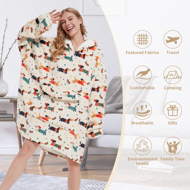 Fiosnow Dachshund Blanket Hoodies for Women and Men Adult Oversize Wearable Blanket Hoodies for Soft and Warm - Image 4