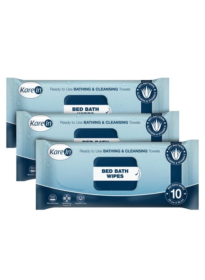 KareIn Bed Bath Wipes, Adult Wet Wipes, 30 Wipes, Anti-Bacterial, Ready to Use Cleansing Towels, Refreshing Sponge Bath Towel, For Men & Women, Pack of 3 - Image 1