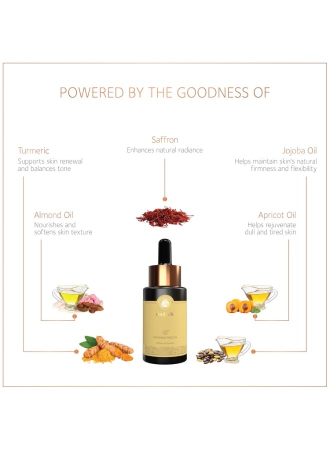 سول تري زيت الوجه Radiance من SoulTree بالزعفران والكركم - يعزز الإشراق الطبيعي، ويرطب ويغذي البشرة الباهتة - 30 مل - Image 4