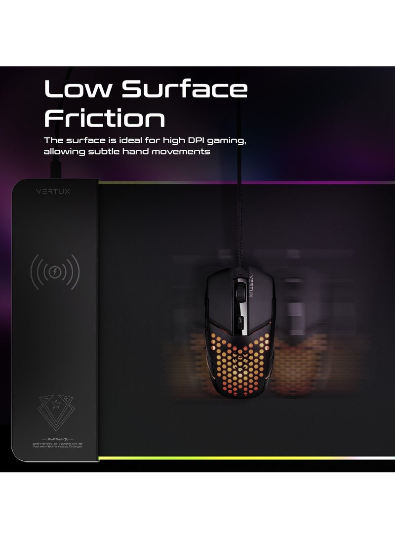 VERTUX 15W Wireless Charging Mouse Pad, Extended Non-Slip Low-Friction Surface Mouse Mat with Built-In Fast Qi Charging Pad, LED Lighting Effects, for Gamers, Smartphones, Home or Office, RaftPad-Qi Black - Image 5