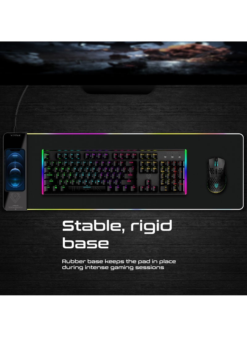 VERTUX 15W Wireless Charging Mouse Pad, Extended Non-Slip Low-Friction Surface Mouse Mat with Built-In Fast Qi Charging Pad, LED Lighting Effects, for Gamers, Smartphones, Home or Office, RaftPad-Qi Black - Image 2