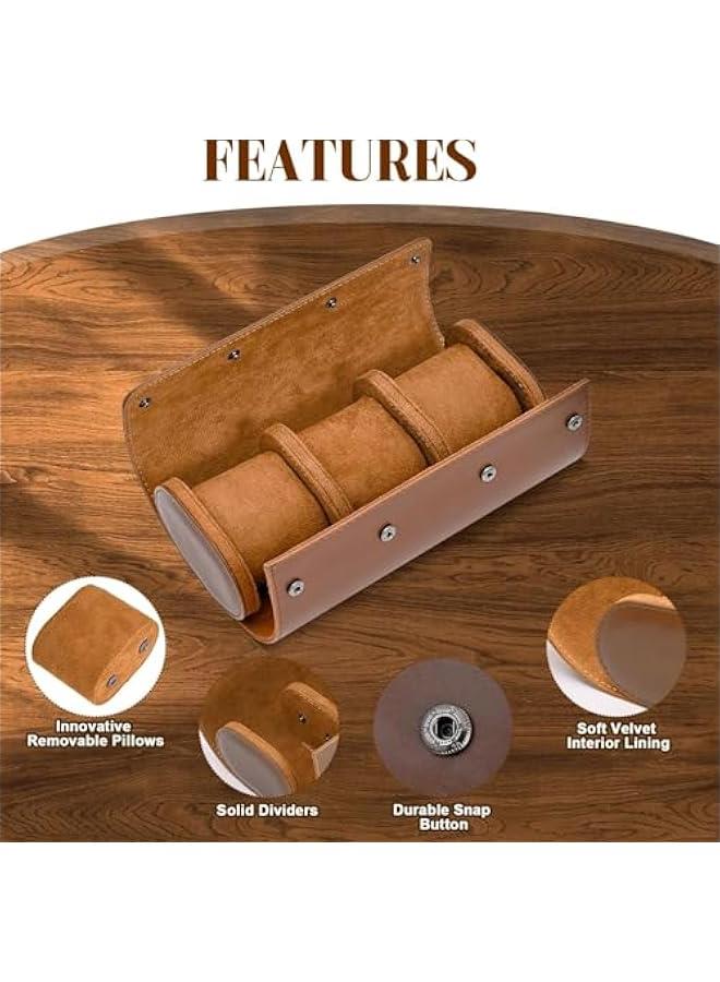 هوكور اي بين حافظة ساعة للسفر - 3 قطع لتخزين وتنظيم الساعات - تخزين آمن مع وسائد مبتكرة قابلة للازالة وفواصل صلبة للتخزين المنزلي والسفر والعرض (بني)، سويدي - Image 3