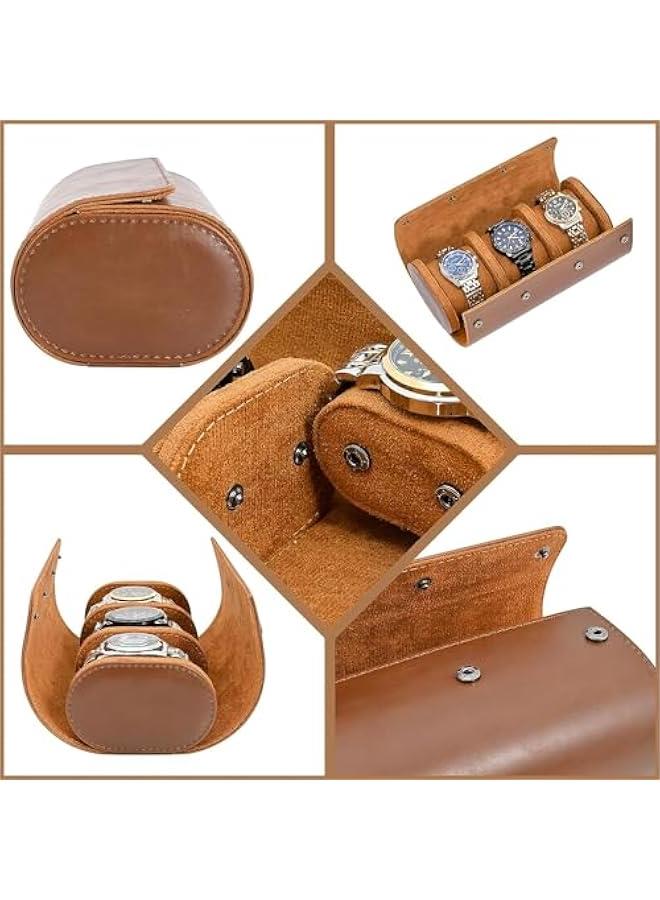 هوكور اي بين حافظة ساعة للسفر - 3 قطع لتخزين وتنظيم الساعات - تخزين آمن مع وسائد مبتكرة قابلة للازالة وفواصل صلبة للتخزين المنزلي والسفر والعرض (بني)، سويدي - Image 4