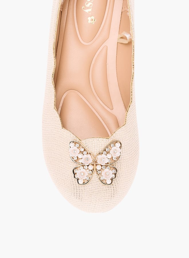 Little Missy Girls Butterfly Embellished Ballerina Shoes with Scallop Hem Ramadan Collection - Image 4