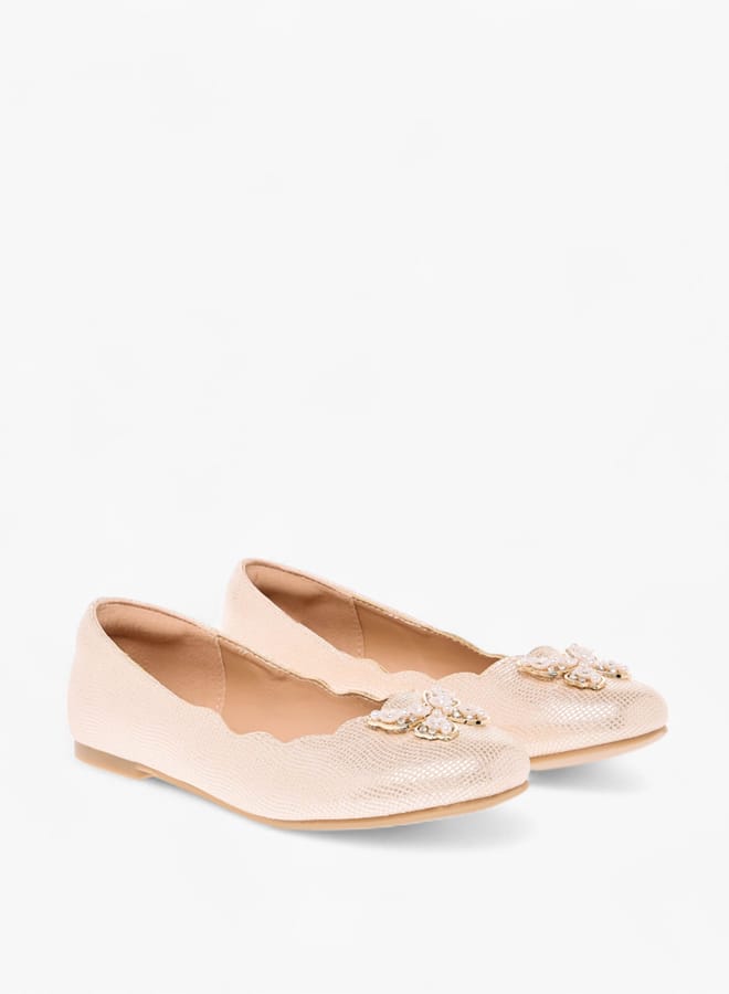 Little Missy Girls Butterfly Embellished Ballerina Shoes with Scallop Hem Ramadan Collection - Image 3