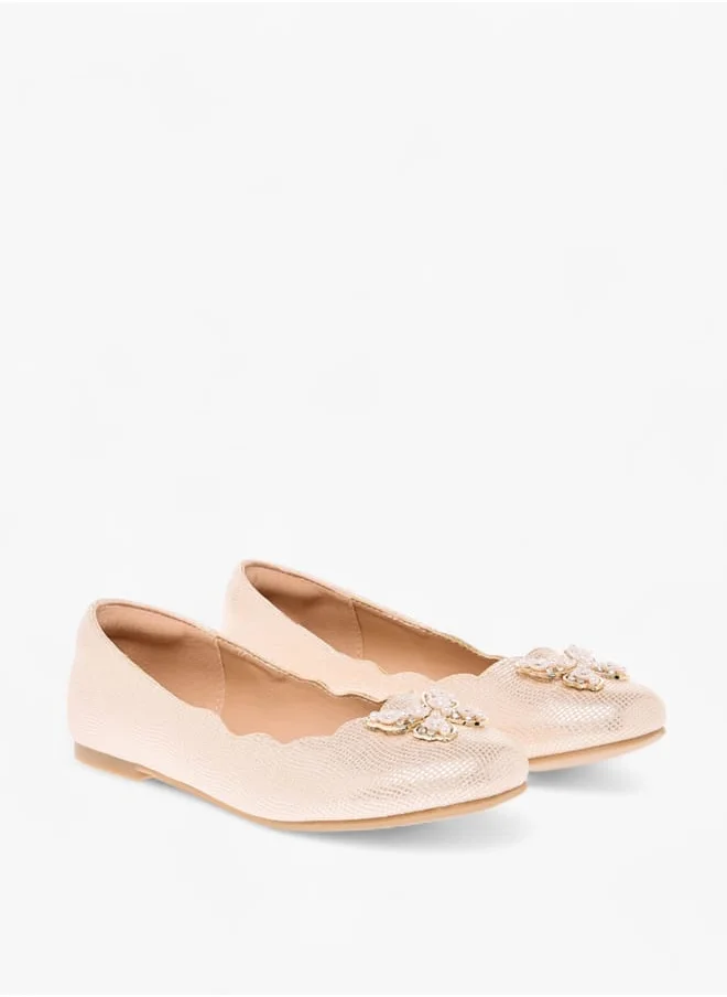 ميسي الصغيرة Girls Butterfly Embellished Ballerina Shoes with Scallop Hem Ramadan Collection