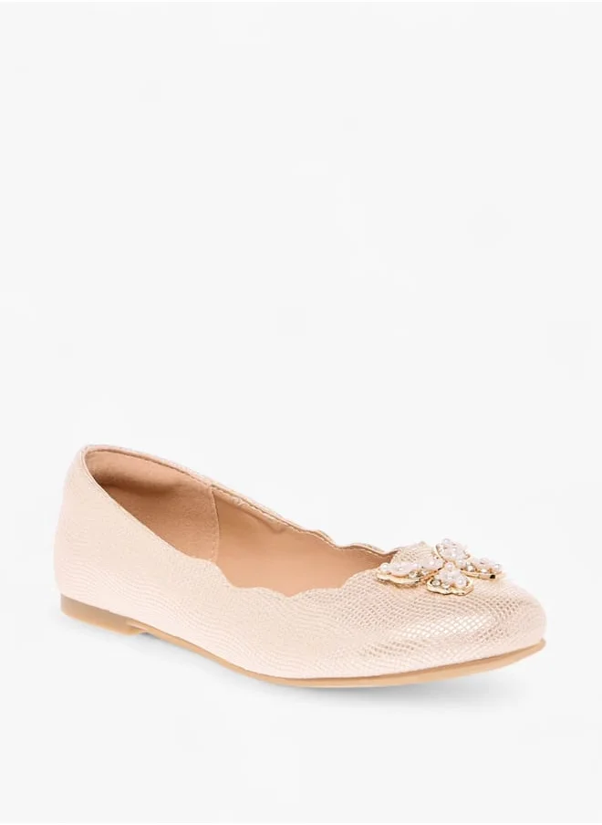 ميسي الصغيرة Girls Butterfly Embellished Ballerina Shoes with Scallop Hem Ramadan Collection