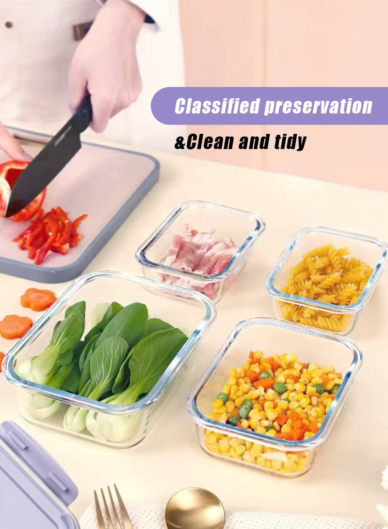 HomarKet 6 Pack Glass Food Storage Containers ,Meal Prep, Airtight Bento Boxes with Leak Proof Locking Lids,Glass Lunch Box for Microwave, Oven,Freezer and Dishwasher,BPA Free with ChopstickS,Spoon and Fork  - Image 4