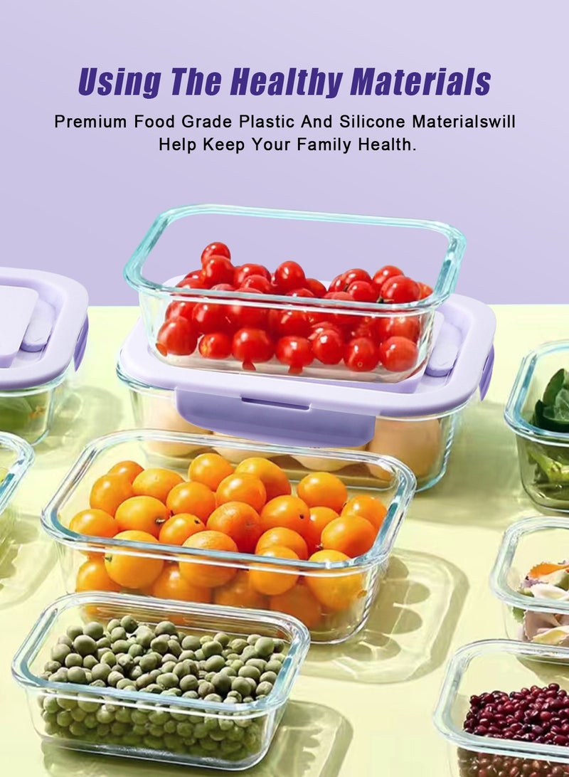 HomarKet 6 Pack Glass Food Storage Containers ,Meal Prep, Airtight Bento Boxes with Leak Proof Locking Lids,Glass Lunch Box for Microwave, Oven,Freezer and Dishwasher,BPA Free with ChopstickS,Spoon and Fork  - Image 3