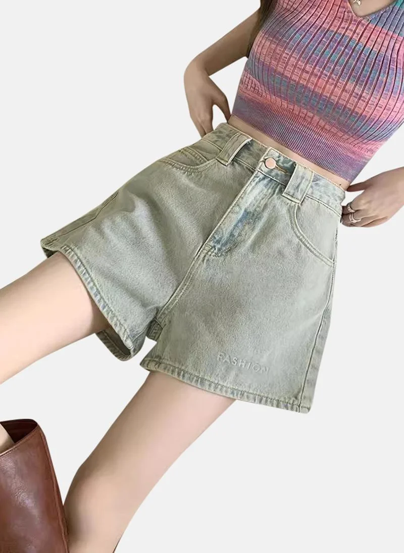 يونيكي Grey Solid Denim Shorts