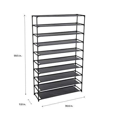 Simplify 10 Tier 50 Pair Freestanding Shoe Rack | Holds up to 100 Individual Shoes | Good for Sneakers, Boots, Loafers, Heels & Slippers | Black - Image 3