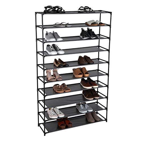 Simplify 10 Tier 50 Pair Freestanding Shoe Rack | Holds up to 100 Individual Shoes | Good for Sneakers, Boots, Loafers, Heels & Slippers | Black - Image 2