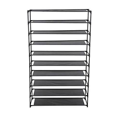 Simplify 10 Tier 50 Pair Freestanding Shoe Rack | Holds up to 100 Individual Shoes | Good for Sneakers, Boots, Loafers, Heels & Slippers | Black - Image 1