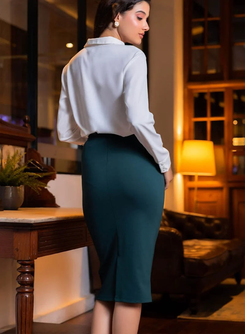 زجزاج Body Con Ponte Skirt - Dark Green