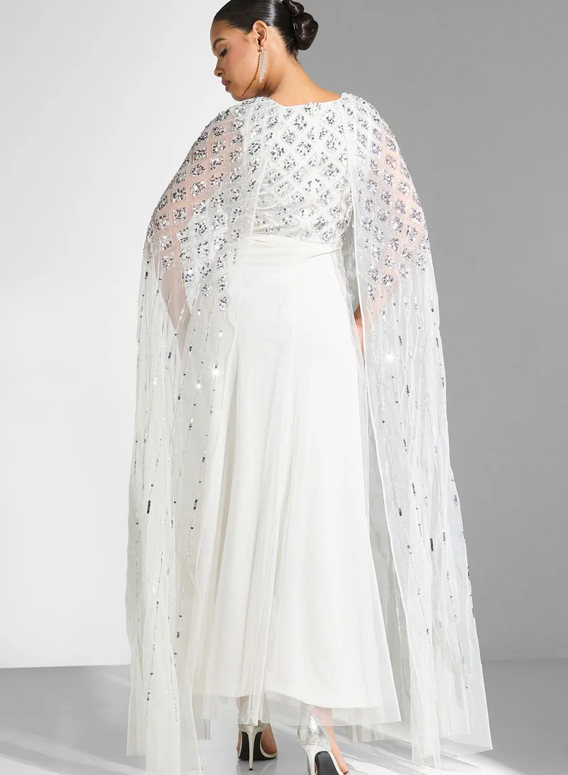 Amelia Rose Embellished Cape Sleeve Dress