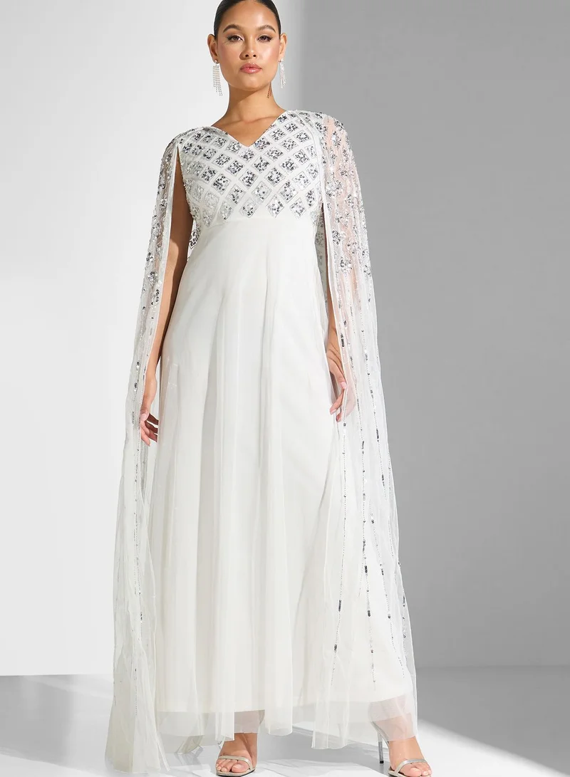 Amelia Rose Embellished Cape Sleeve Dress