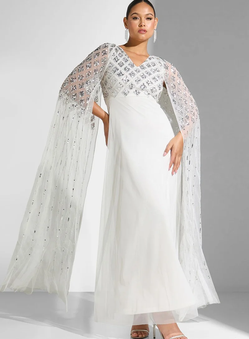 Amelia Rose Embellished Cape Sleeve Dress