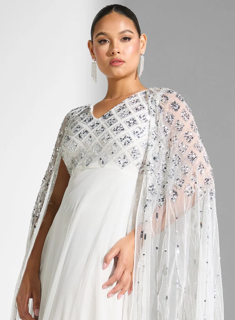 Amelia Rose Embellished Cape Sleeve Dress