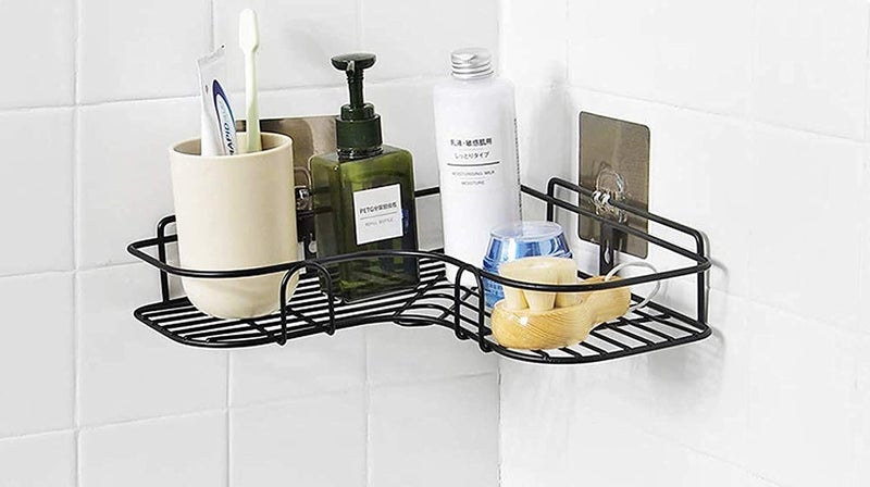 Honexa Bathroom Corner Rack,Shelf Organizer Storage/Shelves Corner - Metal 14.2 X 2.4 X 10 Inch,Black - Image 1