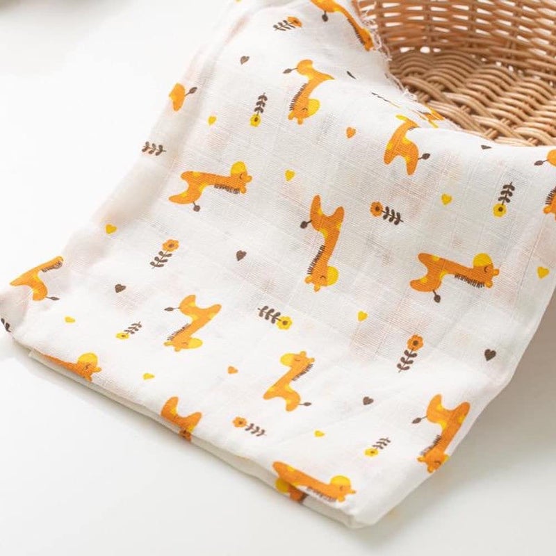 Threads & Yarn Threads Yarn Organic Muslin Cotton Swaddle Wrap for New Born 100 cm x 100 cm Multicolor Pack of 5 Animal Print - Image 5