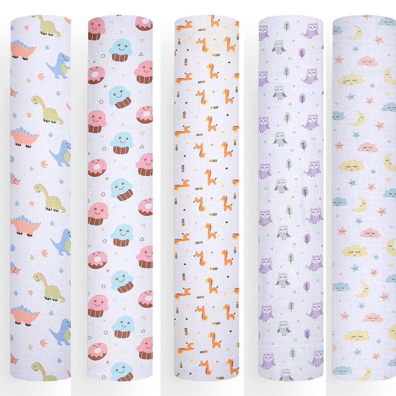Threads & Yarn Threads Yarn Organic Muslin Cotton Swaddle Wrap for New Born 100 cm x 100 cm Multicolor Pack of 5 Animal Print - Image 1