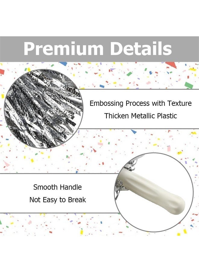 HOMESTAR 6 Pcs Cheerleading Pom Poms, Metallic Foil Pompoms for Sports Meet Team Spirit Cheering Party Dance Supplies Straight Hole, Silver - Image 2