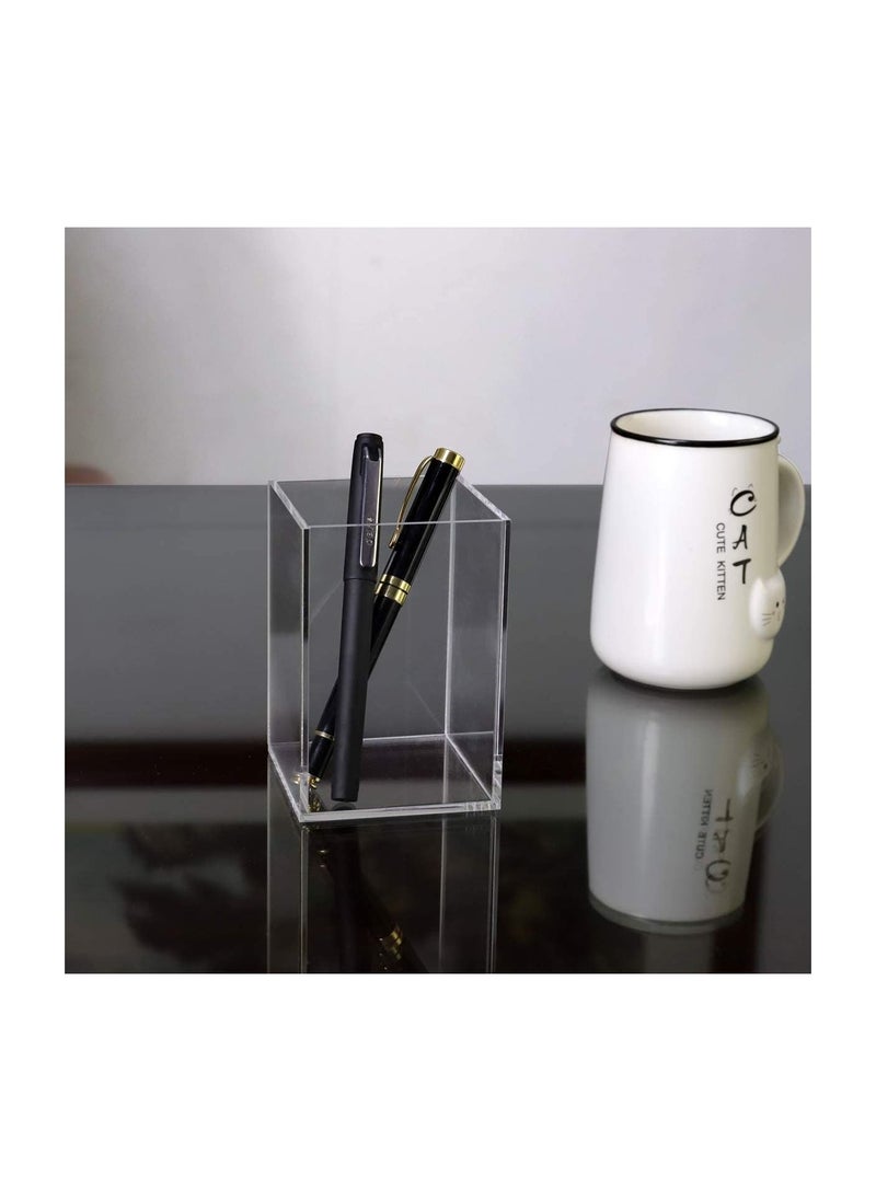Eworld 2 Pack Acrylic Pen Holder Clear Desktop Pencil Cup Stationery Organizer for Office Desk Accessory  - Image 4