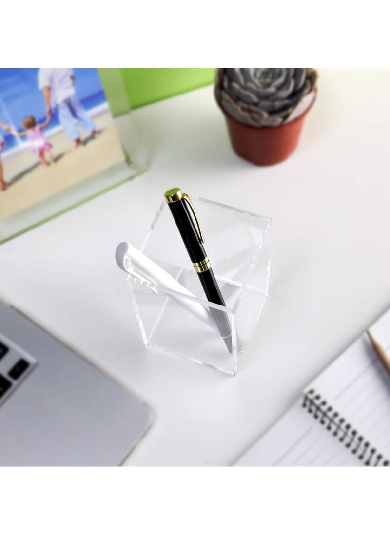 Eworld 2 Pack Acrylic Pen Holder Clear Desktop Pencil Cup Stationery Organizer for Office Desk Accessory  - Image 5