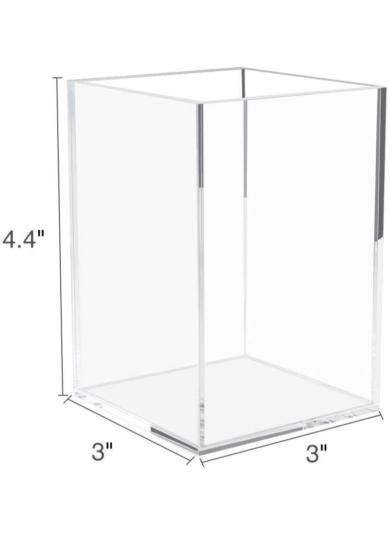 Eworld 2 Pack Acrylic Pen Holder Clear Desktop Pencil Cup Stationery Organizer for Office Desk Accessory  - Image 3