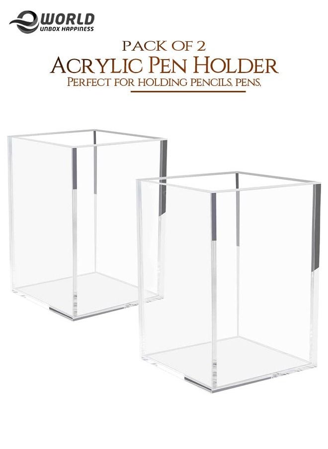 Eworld 2 Pack Acrylic Pen Holder Clear Desktop Pencil Cup Stationery Organizer for Office Desk Accessory  - Image 1