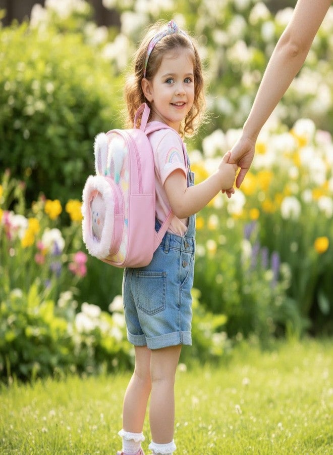 CELEORIS Cute Bunny Mini Backpack for Kids & Girls | Aesthetic Plush Cartoon Small Backpack with Adjustable Straps | Lightweight Mini School Bag for Toddlers, Kids, Travel, Picnic & Daily Use (pink) - Image 4